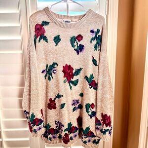 Vintage Northern Reflections‎ Floral Cotton Sweater L Cottagecore Cozy Knit